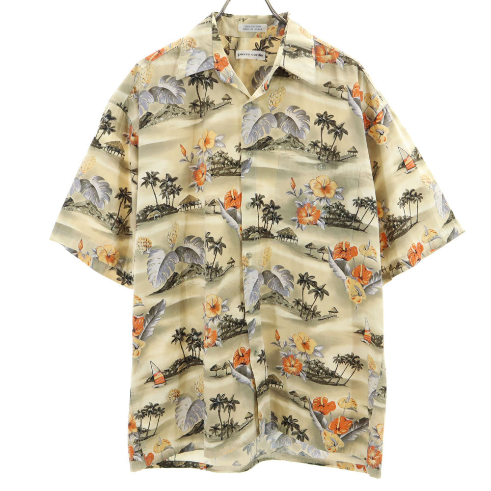 Pierre Cardin ピエールカルダン 90s 韓国製 オールド 総柄 半袖 アロハシャツ ベージュ系 メンズ