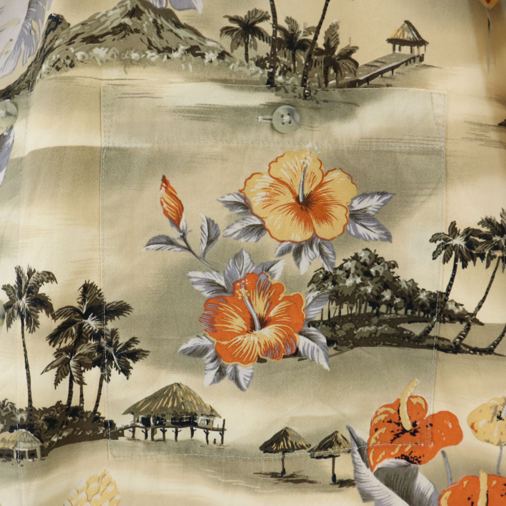 Pierre Cardin ピエールカルダン 90s 韓国製 オールド 総柄 半袖 アロハシャツ ベージュ系 メンズ