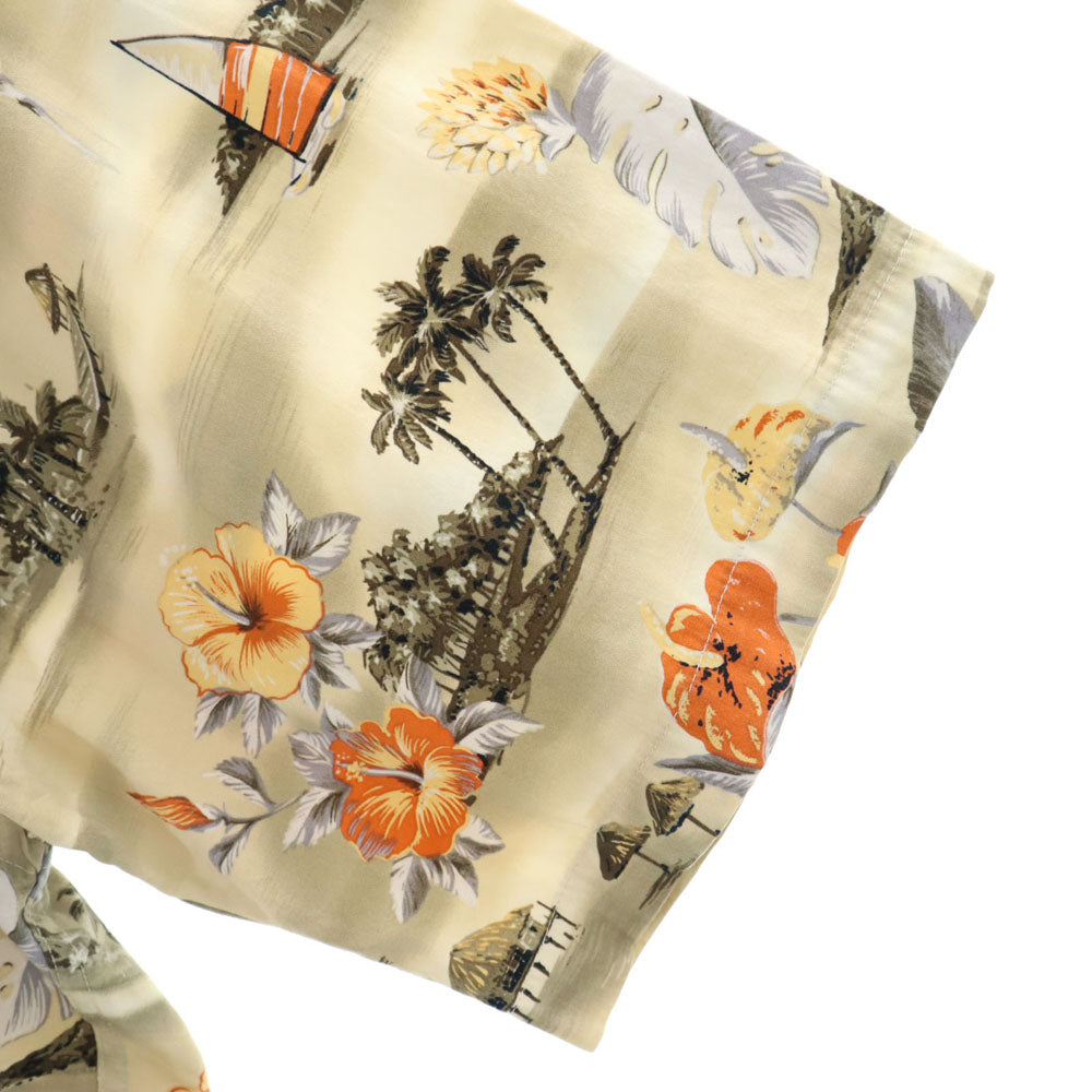 Pierre Cardin ピエールカルダン 90s 韓国製 オールド 総柄 半袖 アロハシャツ ベージュ系 メンズ