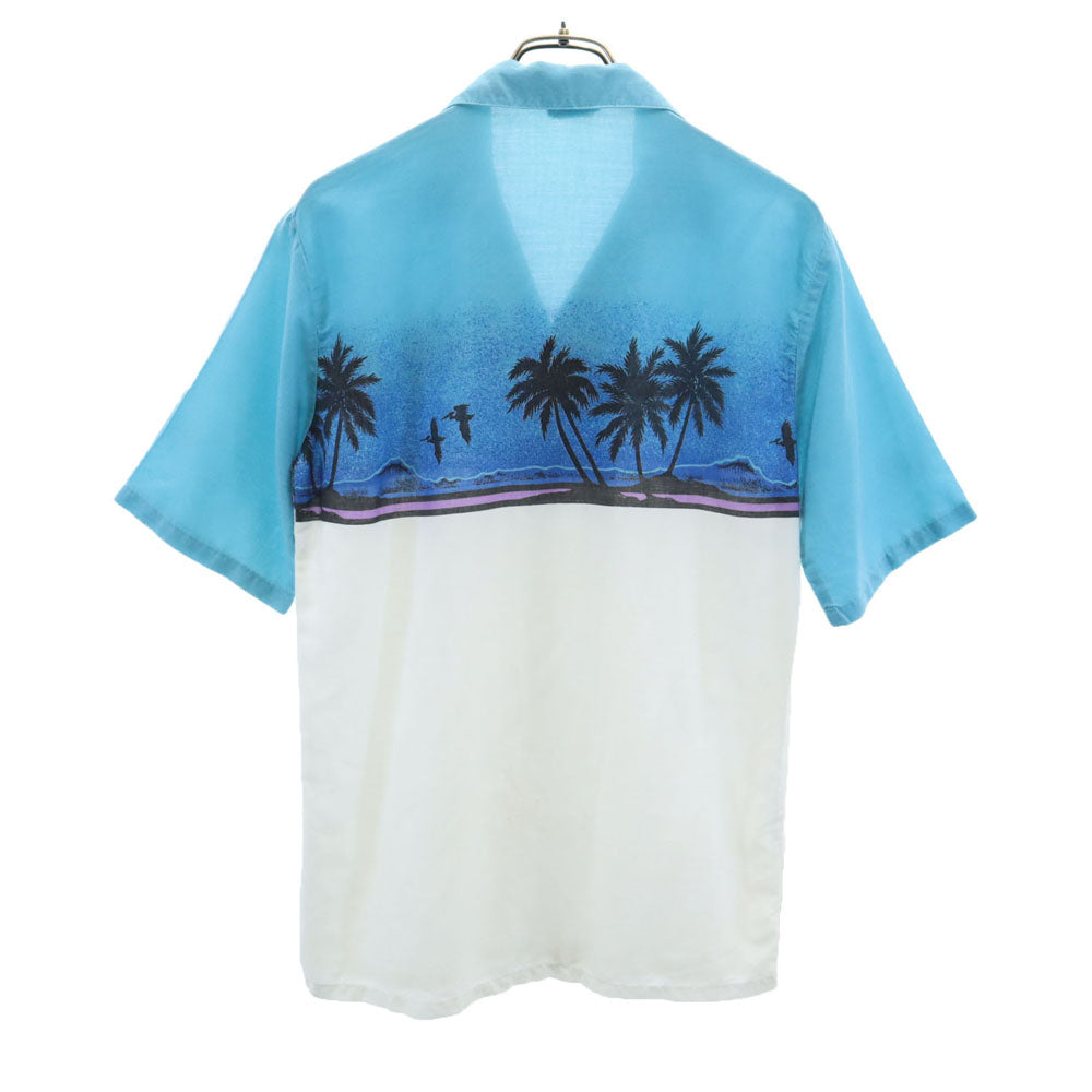 VINTAGE ヴィンテージ 80s 総柄 半袖 オープンカラーシャツ M ブルー系 メンズ