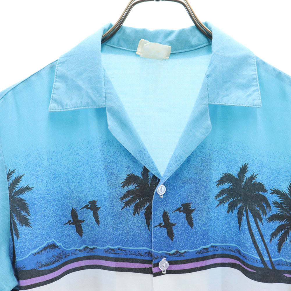 VINTAGE ヴィンテージ 80s 総柄 半袖 オープンカラーシャツ M ブルー系 メンズ