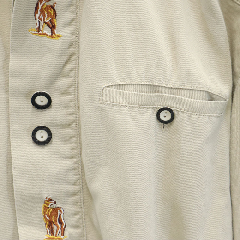 OLD オールド 80s 90s 長袖 コットンシャツ ベージュ 刺繍 メンズ