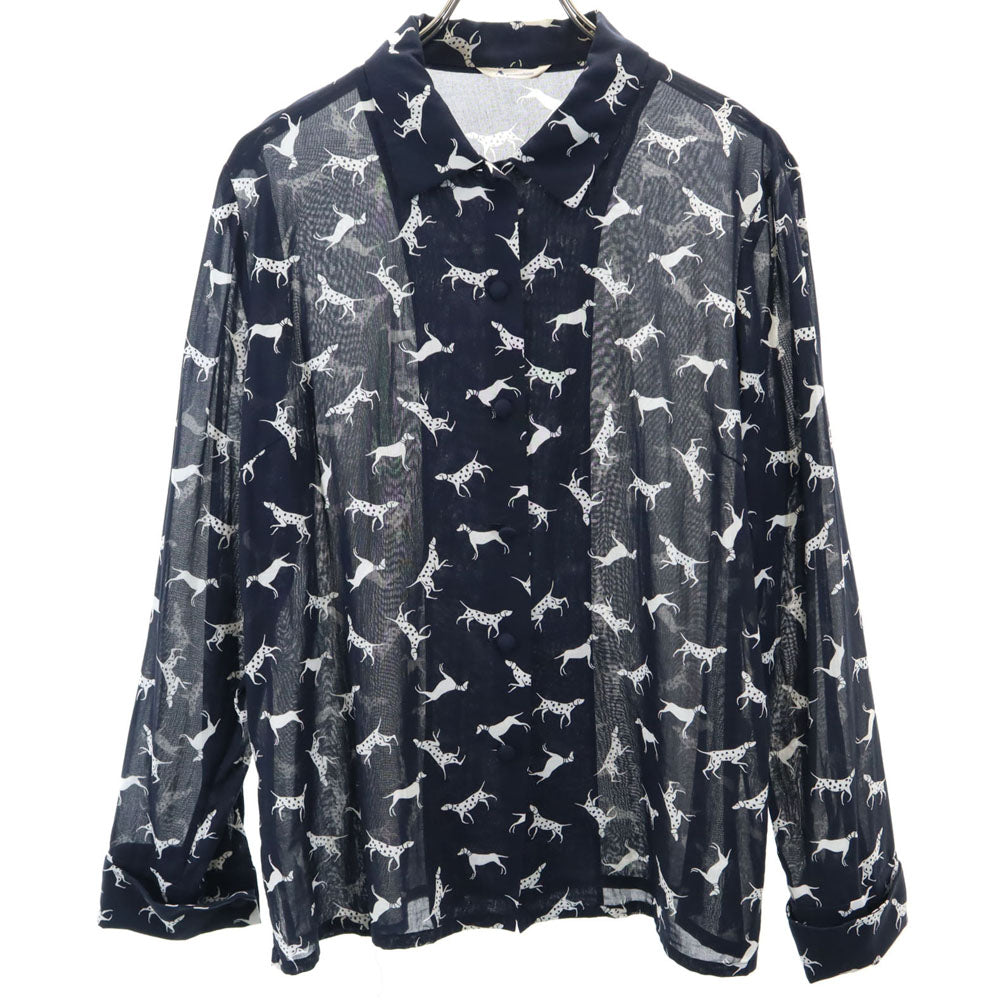 Aquascutum アクアスキュータム 日本製 総柄 長袖 シャツ 黒系 レディース