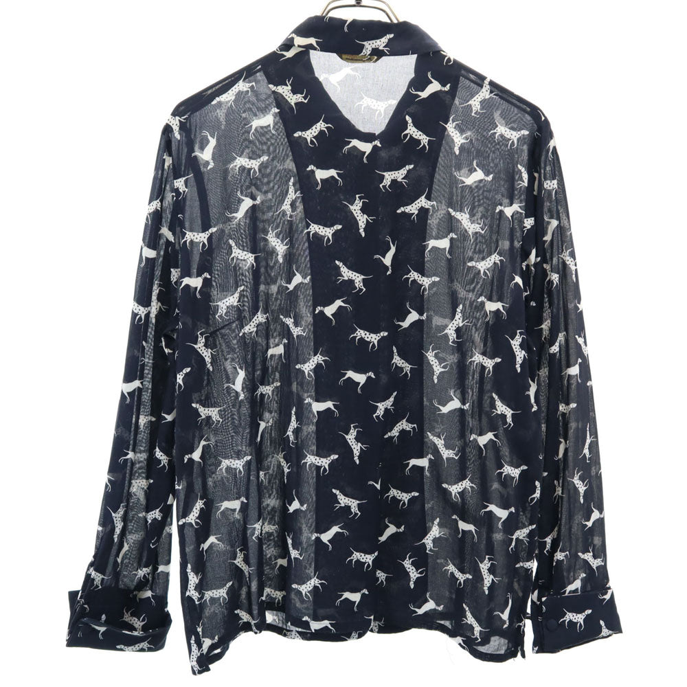 Aquascutum アクアスキュータム 日本製 総柄 長袖 シャツ 黒系 レディース