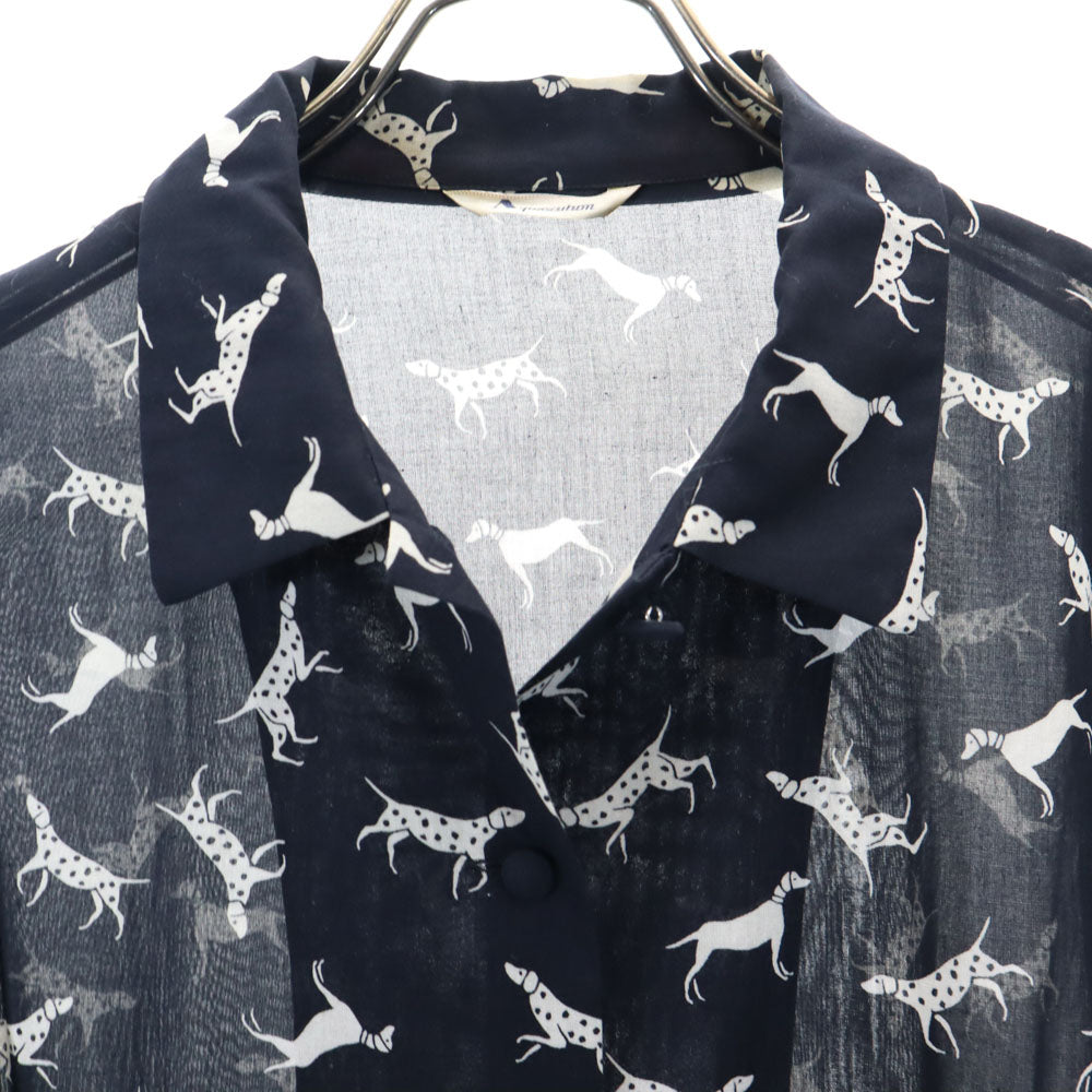 Aquascutum アクアスキュータム 日本製 総柄 長袖 シャツ 黒系 レディース