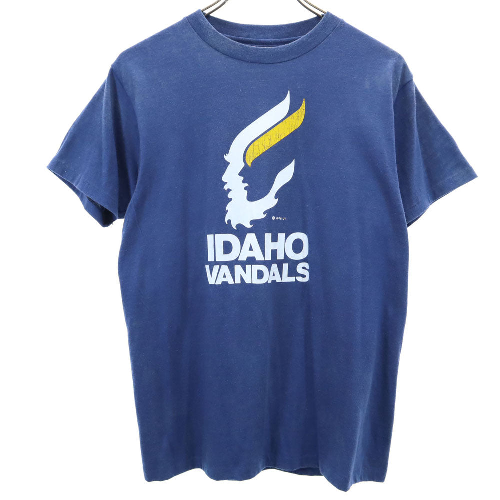 Hanes ヘインズ 70s USA製 ヴィンテージ オレンジタグ 両面プリント 半袖 Tシャツ M ブルー メンズ