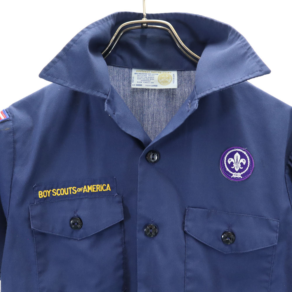 OLD オールド ボーイスカウトアメリカ連盟 USA製 半袖 ワークシャツ YOUTH LARGE ネイビー キッズ