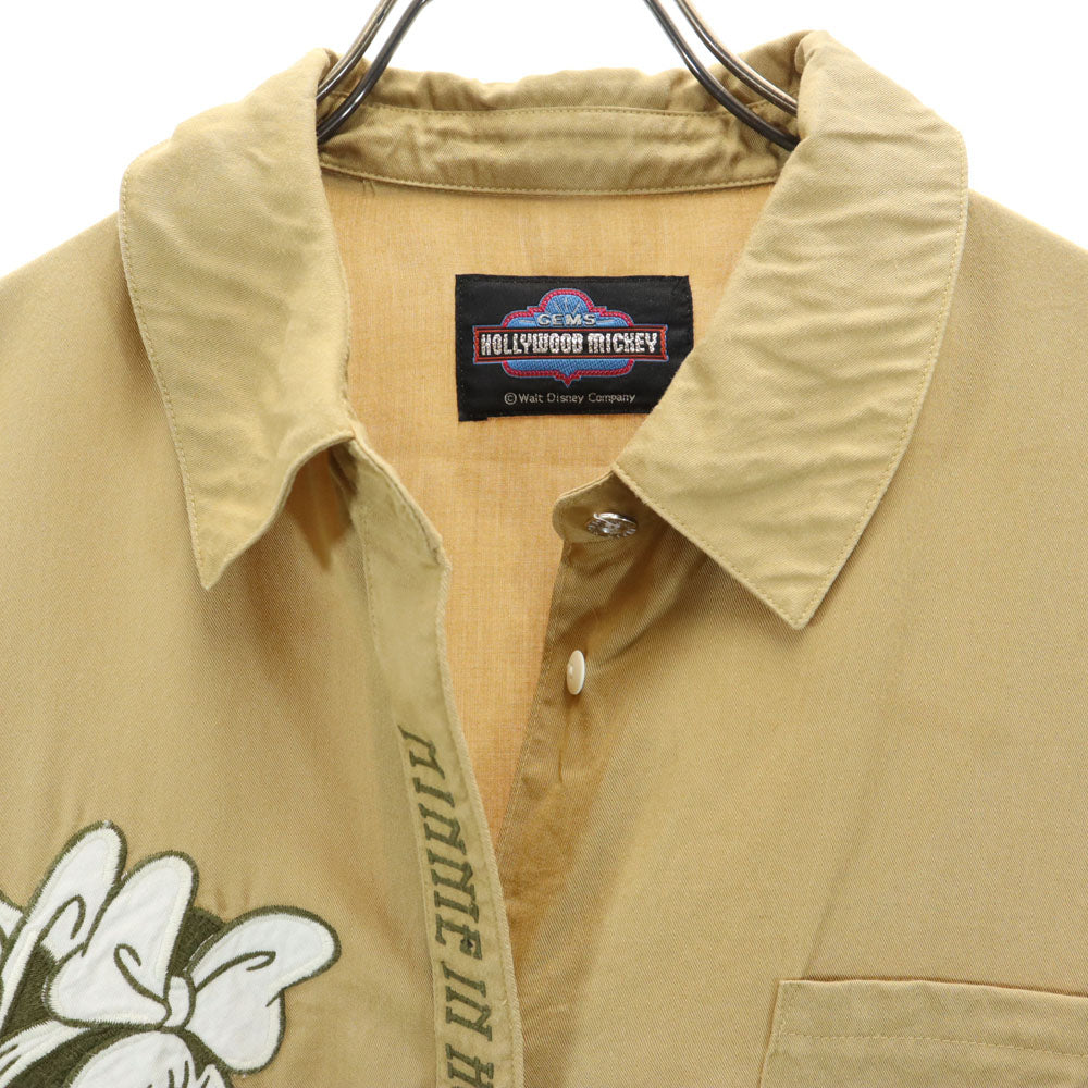 ハリウッドミッキー 90s 日本製 オールド ミニーマウス 長袖 シャツ ブラウン系 HOLLYWOODMICHEY 刺繍 レディース