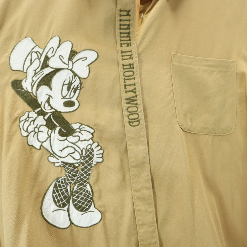 ハリウッドミッキー 90s 日本製 オールド ミニーマウス 長袖 シャツ ブラウン系 HOLLYWOODMICHEY 刺繍 レディース