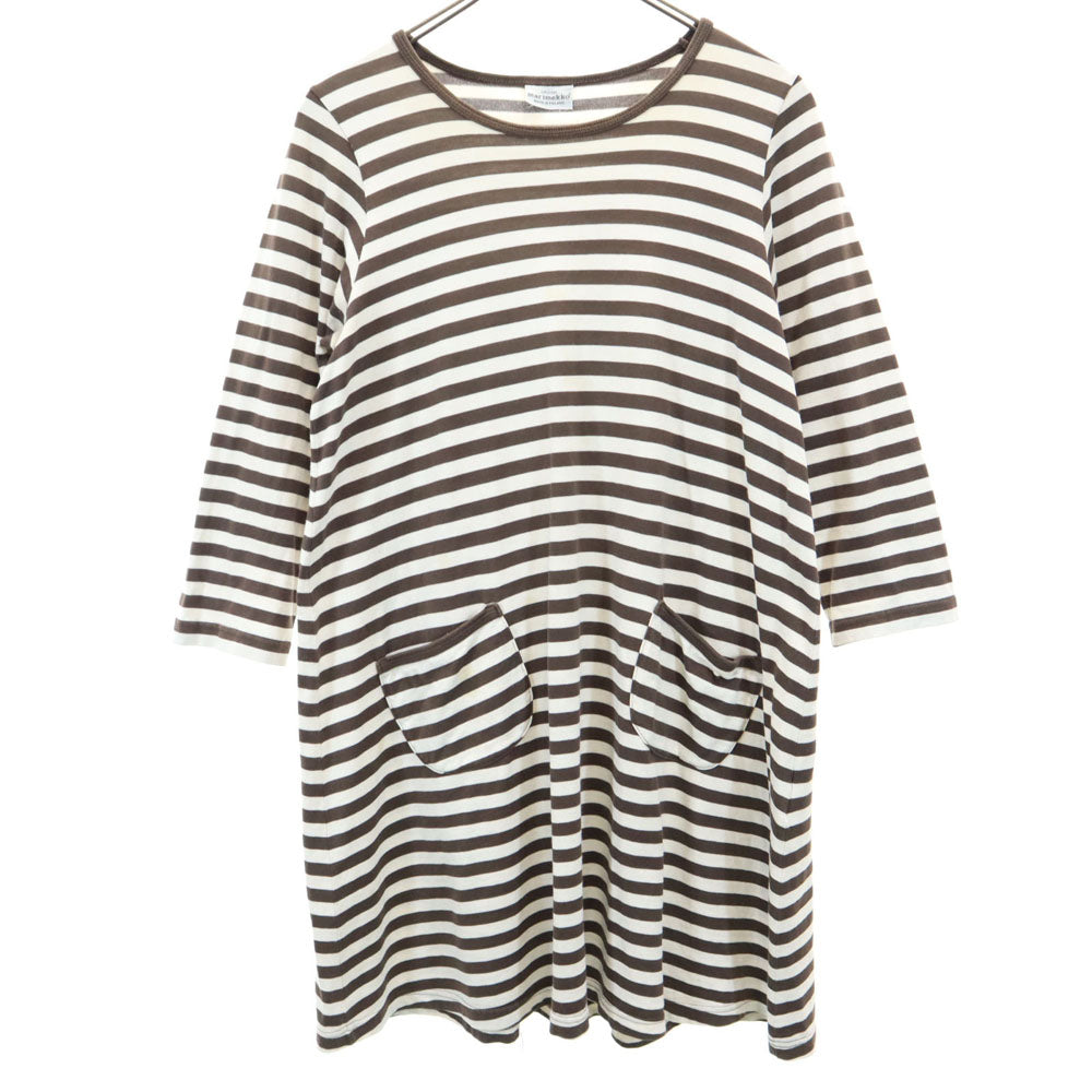 marimekko マリメッコ ボーダー柄 長袖 ワンピース 160 ブラウン系 キッズ