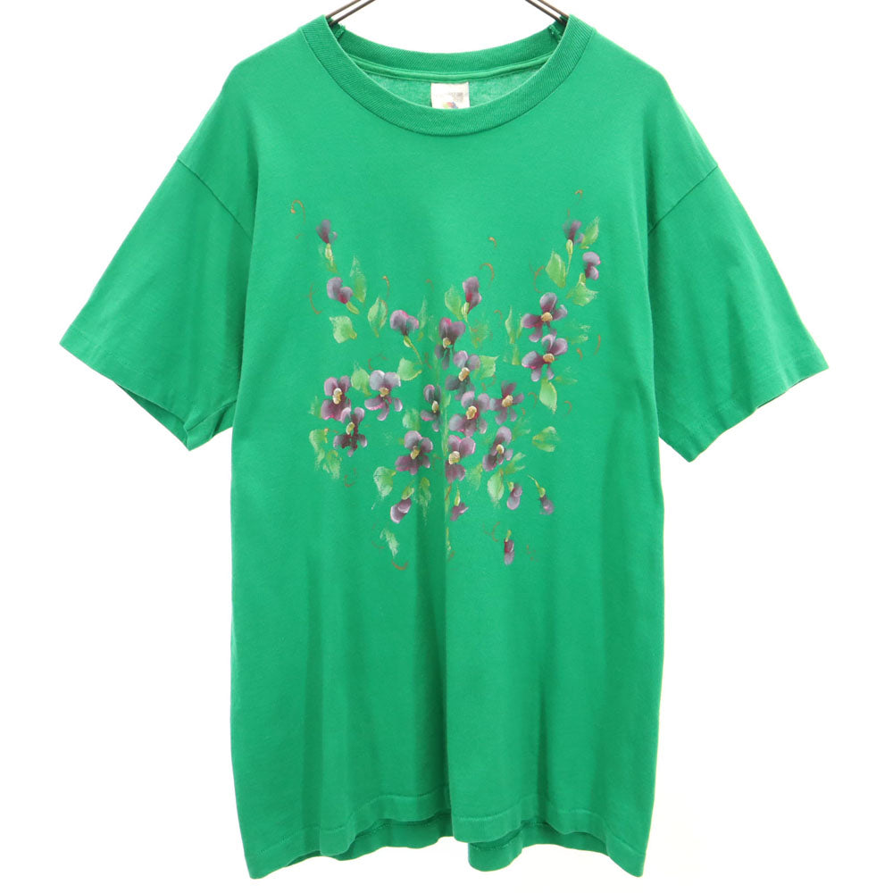 FRUIT OF THE LOOM フルーツオブザルーム 90s カナダ製 オールド 花柄 プリント 半袖 Tシャツ L グリーン メンズ