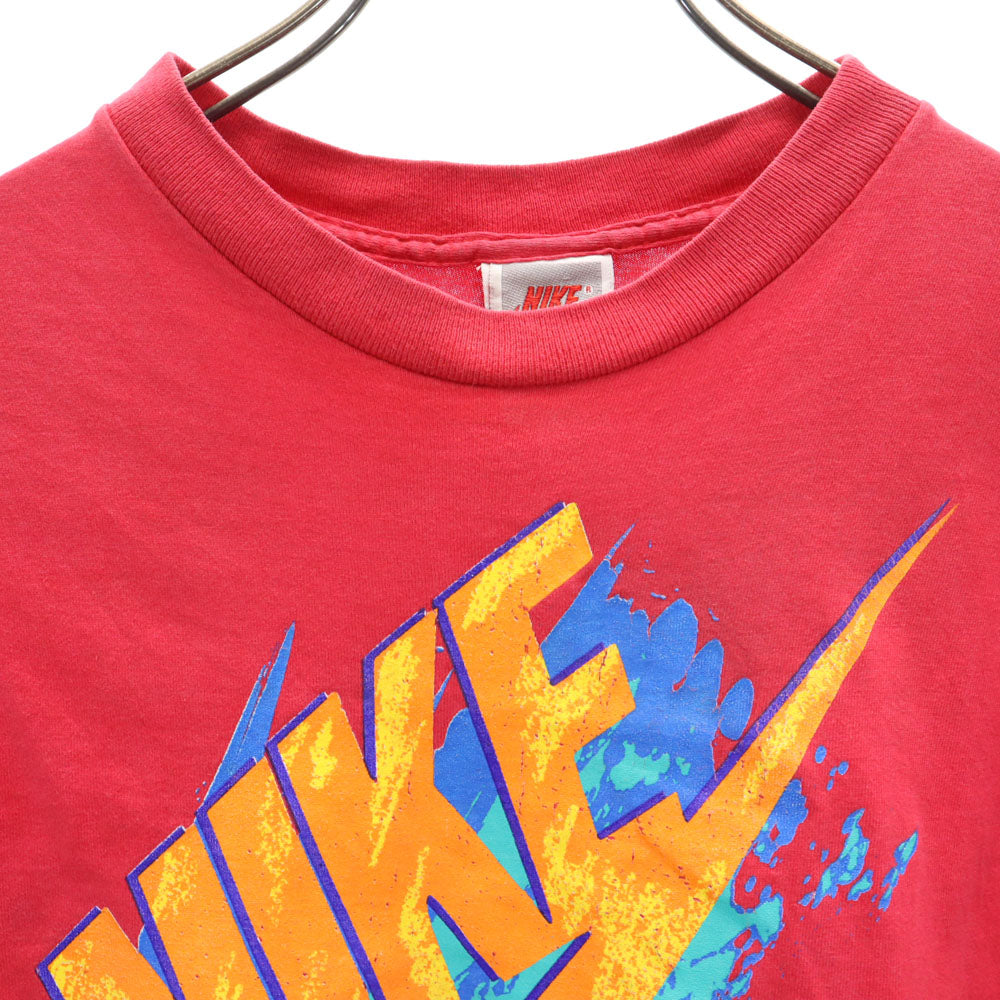 NIKE ナイキ 90s USA製 オールド 銀タグ プリント 半袖 Tシャツ M(10/12) レッド キッズ