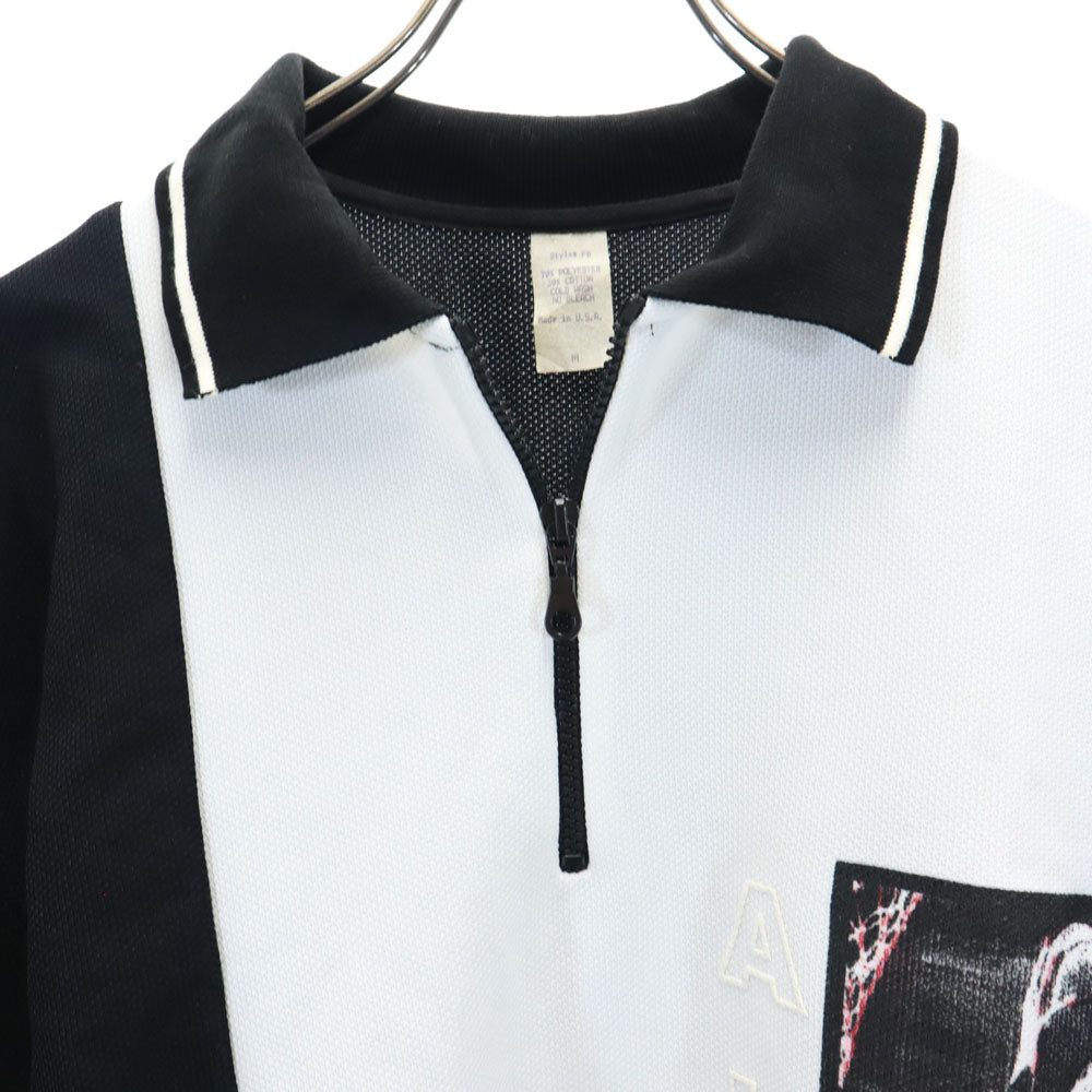 OLD オールド 90s USA製 AIR SHOTS 半袖 ハーフジップ ポロシャツ M ブラック×ホワイト バスケットボール メンズ