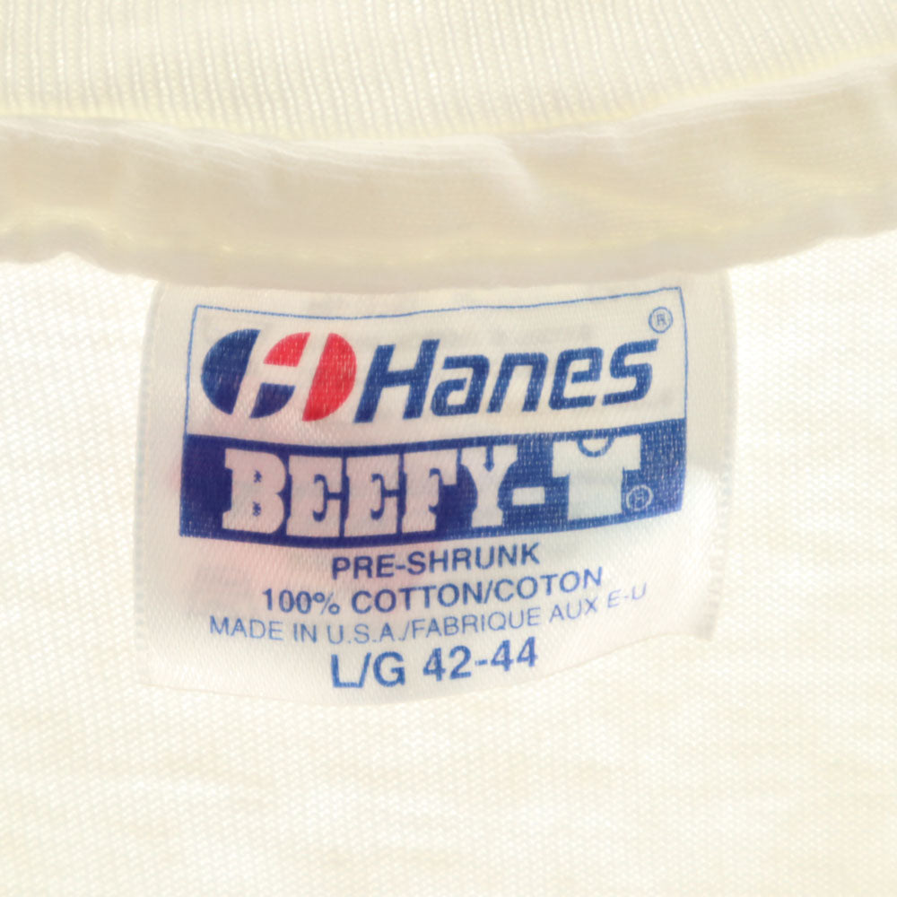 Hanes ヘインズ 80s 90s USA製 オールド プリント 半袖 Tシャツ L ホワイト系 メンズ