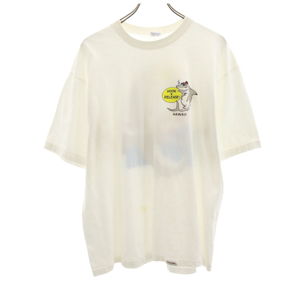 Crazy Shirt クレイジーシャツ 90s USA製 オールド プリント 半袖 Tシャツ L ホワイト系 メンズ