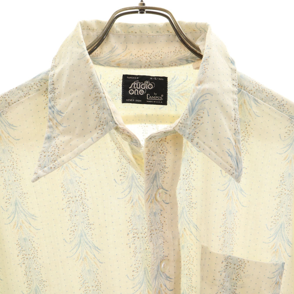 スタジオワン 70s USA製 キャンパス ヴィンテージ 総柄 半袖 シャツ L ベージュ系 studio one メンズ