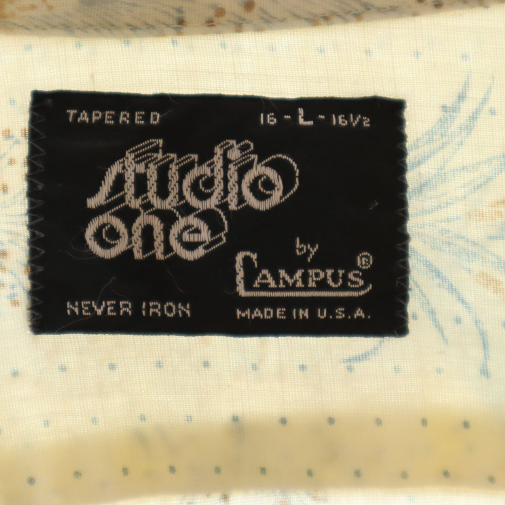 スタジオワン 70s USA製 キャンパス ヴィンテージ 総柄 半袖 シャツ L ベージュ系 studio one メンズ
