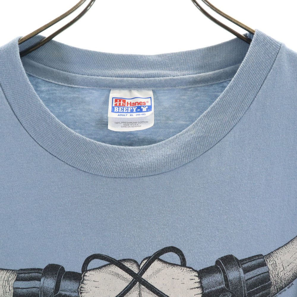 Hanes ヘインズ 90s USA製 オールド プリント 半袖 Tシャツ XL ブルー系 メンズ