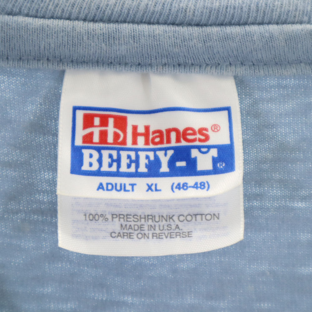 Hanes ヘインズ 90s USA製 オールド プリント 半袖 Tシャツ XL ブルー系 メンズ