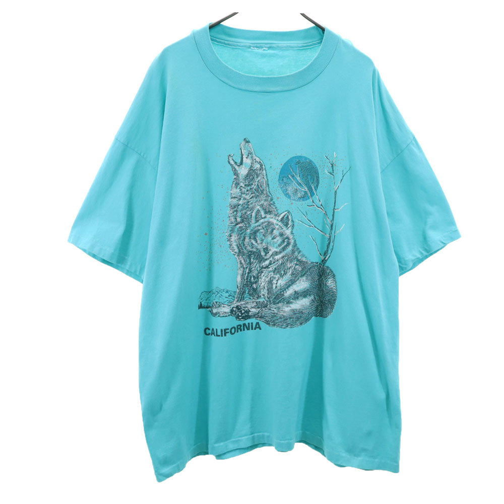 OLD オールド 80s 90s プリント 半袖 Tシャツ ブルー系 メンズ