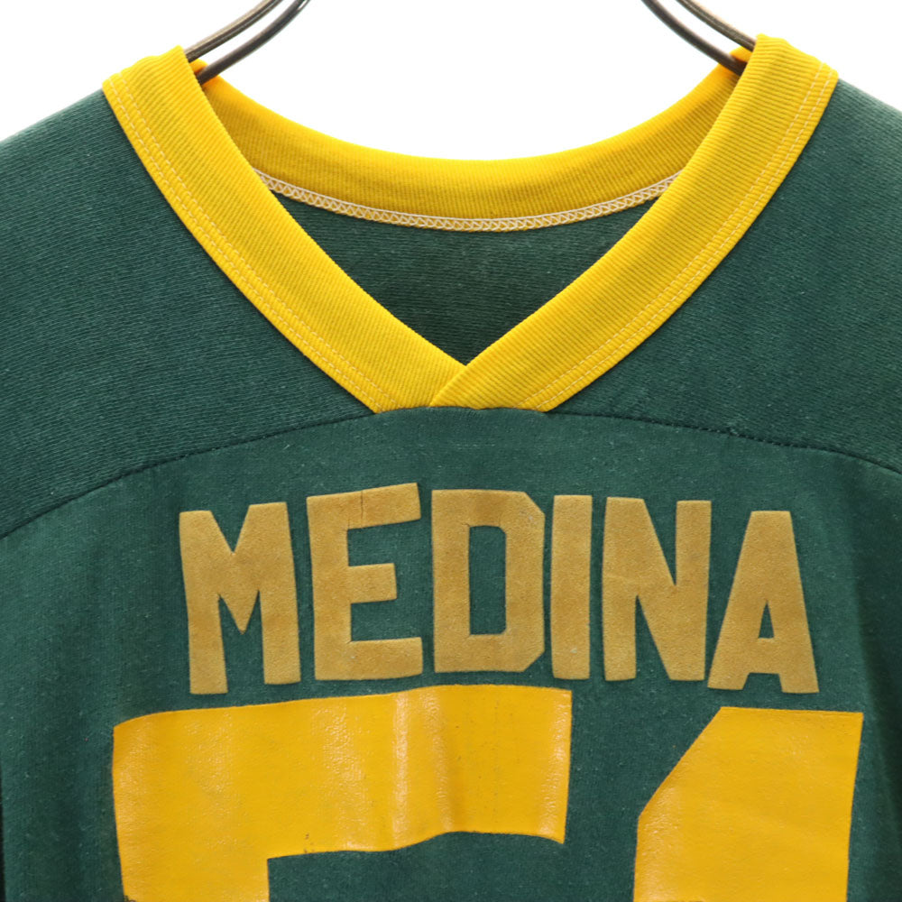 オールド 90s フットボールT 半袖 Vネック Tシャツ グリーン系 OLD メンズ