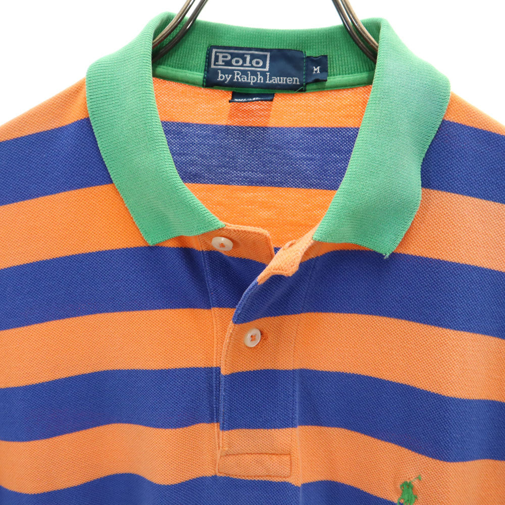 ポロバイラルフローレン ボーダー柄 半袖 ハーフボタン ポロシャツ M オレンジ Polo by Ralph Lauren メンズ