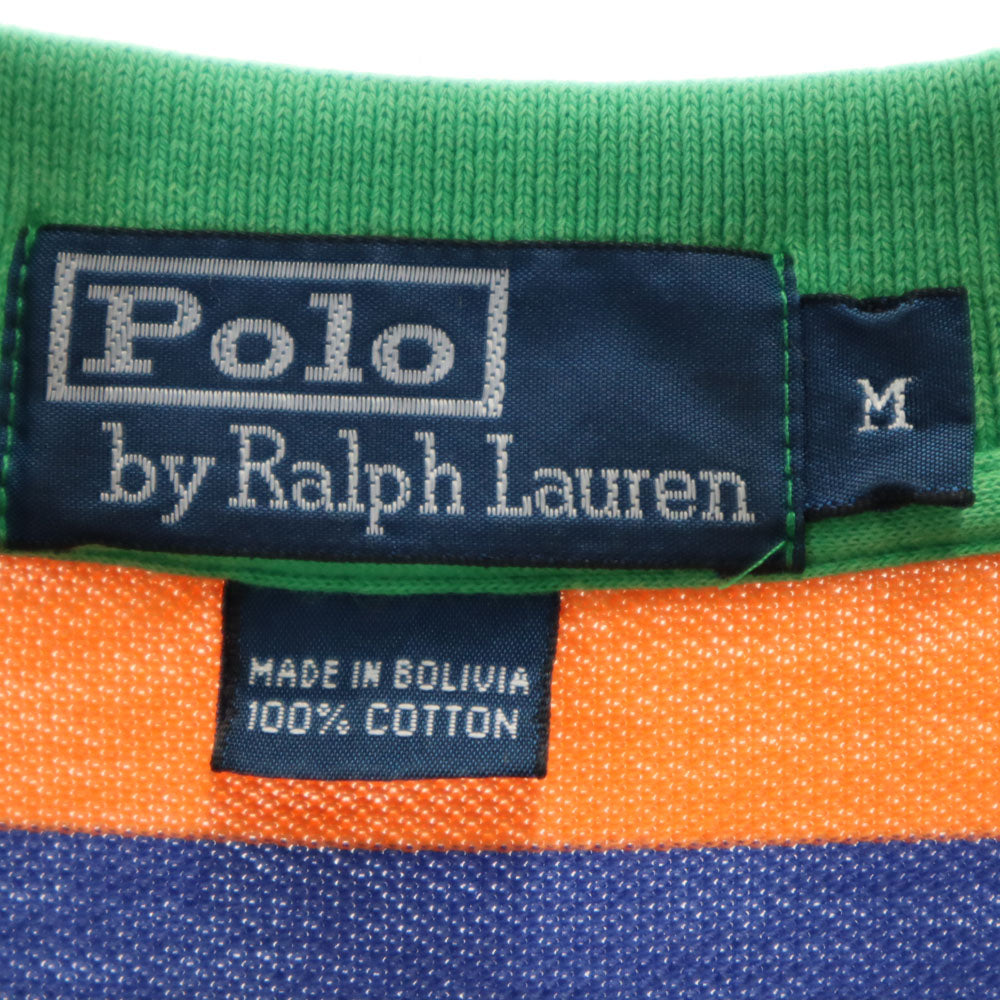 ポロバイラルフローレン ボーダー柄 半袖 ハーフボタン ポロシャツ M オレンジ Polo by Ralph Lauren メンズ