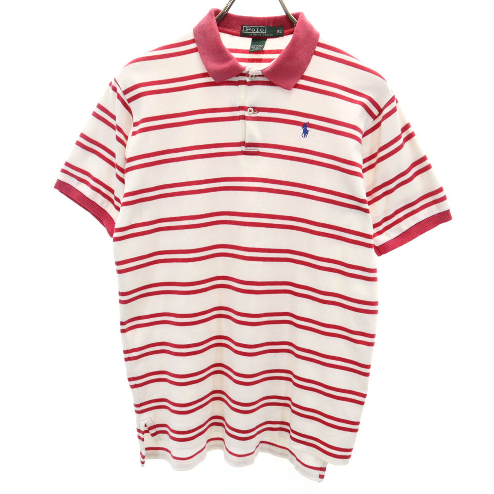 ポロバイラルフローレン 80s USA製 緑タグ ボーイズ ヴィンテージ ボーダー柄 半袖 ポロシャツ XL ホワイト Polo by Ralph Lauren メンズ