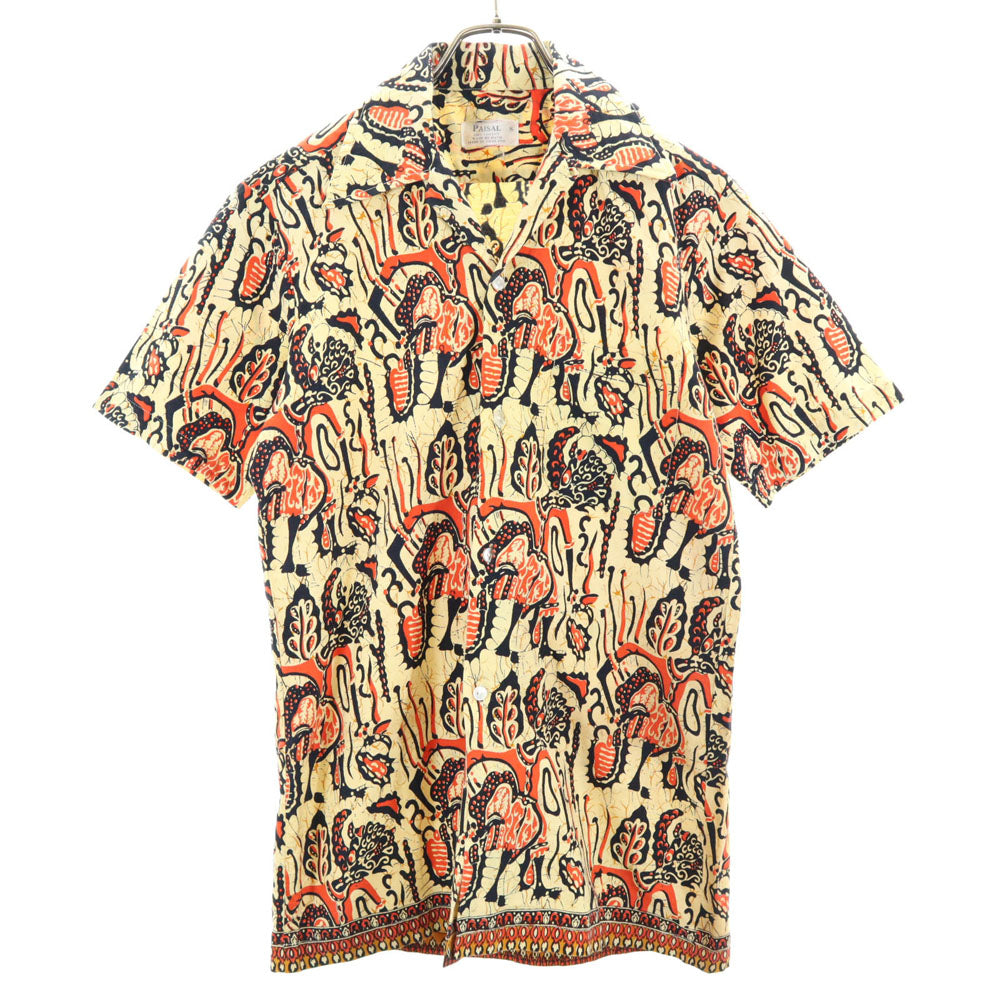 PAISAL 70s ヴィンテージ 開襟 半袖 オープンカラーシャツ S イエローベージュ系 メンズ