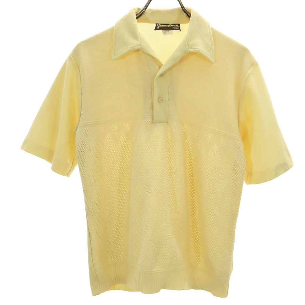 シアーズ 70s ヴィンテージ ニットポロ 半袖 メッシュ ポロシャツ M イエロー Sears Sports Wear メンズ