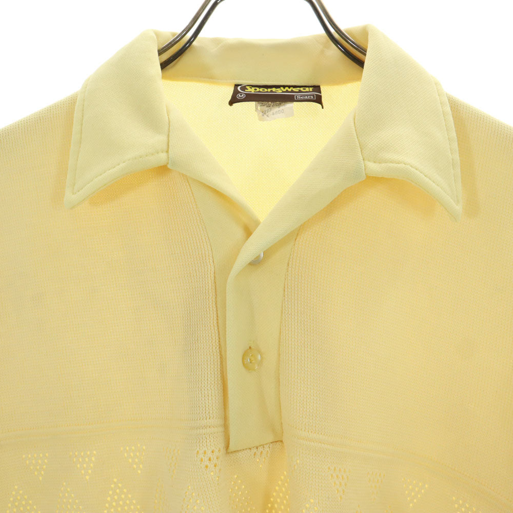 シアーズ 70s ヴィンテージ ニットポロ 半袖 メッシュ ポロシャツ M イエロー Sears Sports Wear メンズ