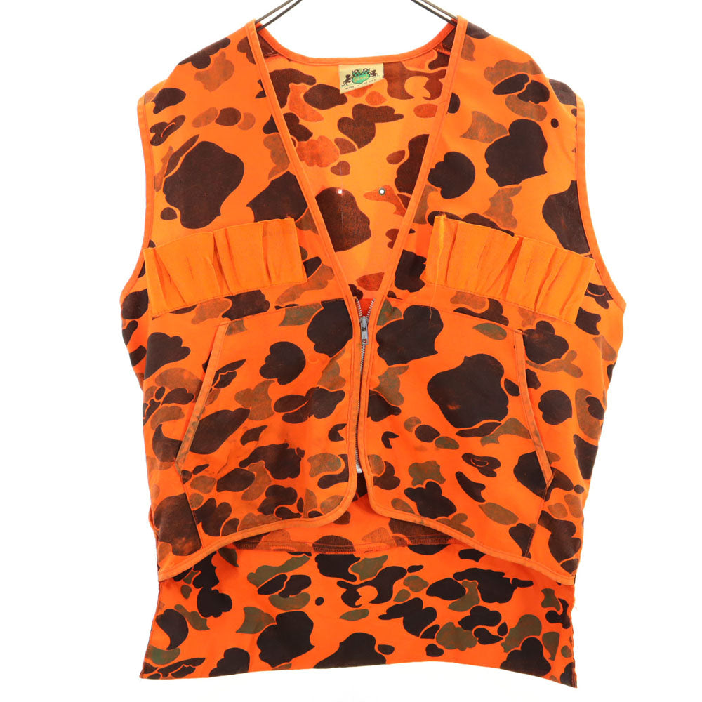 OLD オールド 90s USA製 総柄 ベスト オレンジ系 ジップ メンズ