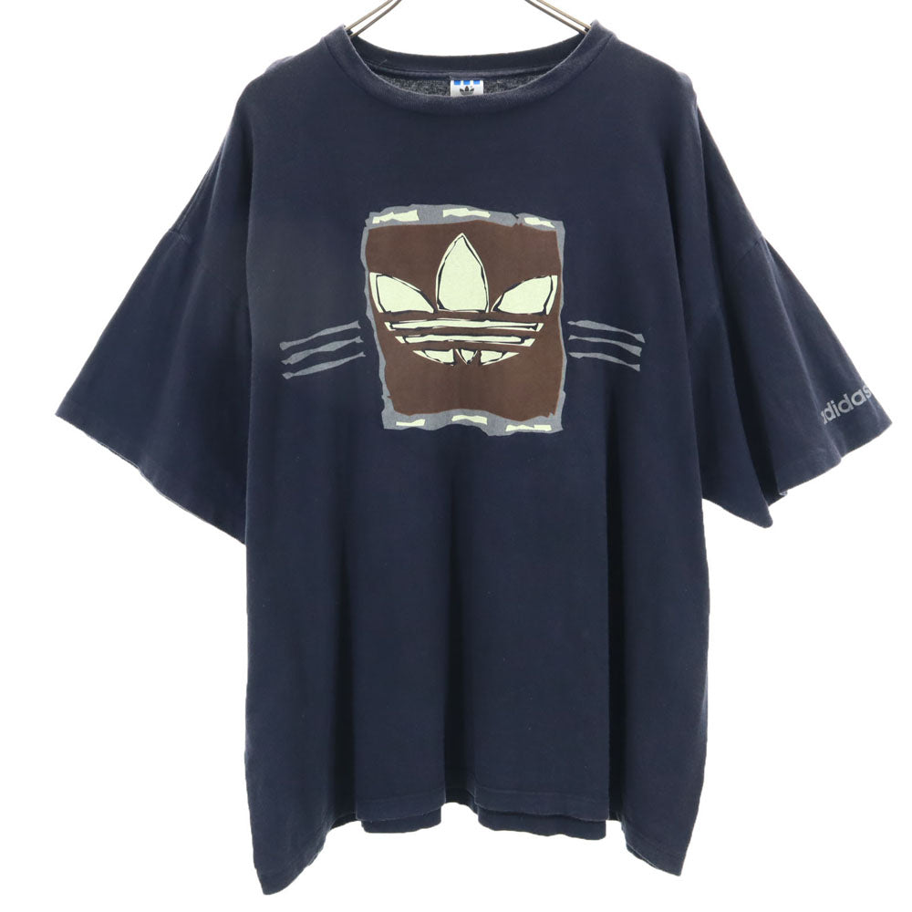 アディダス 80s 90s USA製 オールド トレフォイルロゴ 半袖 Tシャツ XL ブラック系 adidas メンズ