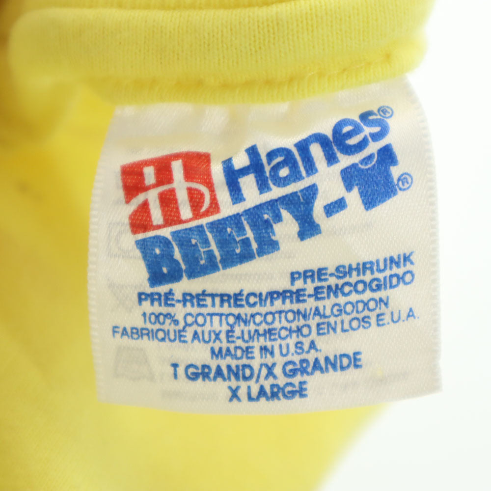 Hanes ヘインズ 90s USA製 オールド プリント 半袖 Tシャツ XL イエロー系 メンズ
