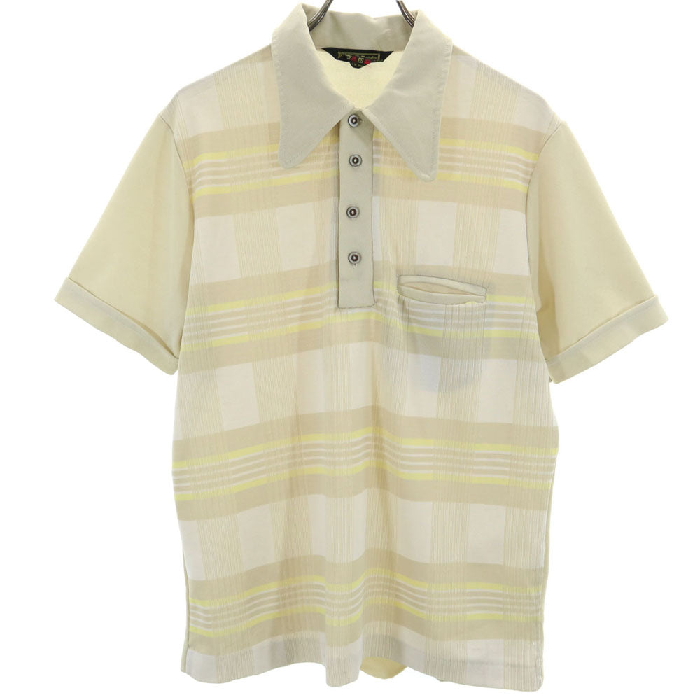 シアーズ 70s ヴィンテージ チェック柄 半袖 ポロシャツ XL ベージュ系 Sears メンズ