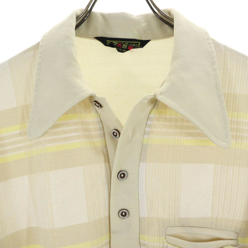 シアーズ 70s ヴィンテージ チェック柄 半袖 ポロシャツ XL ベージュ系 Sears メンズ