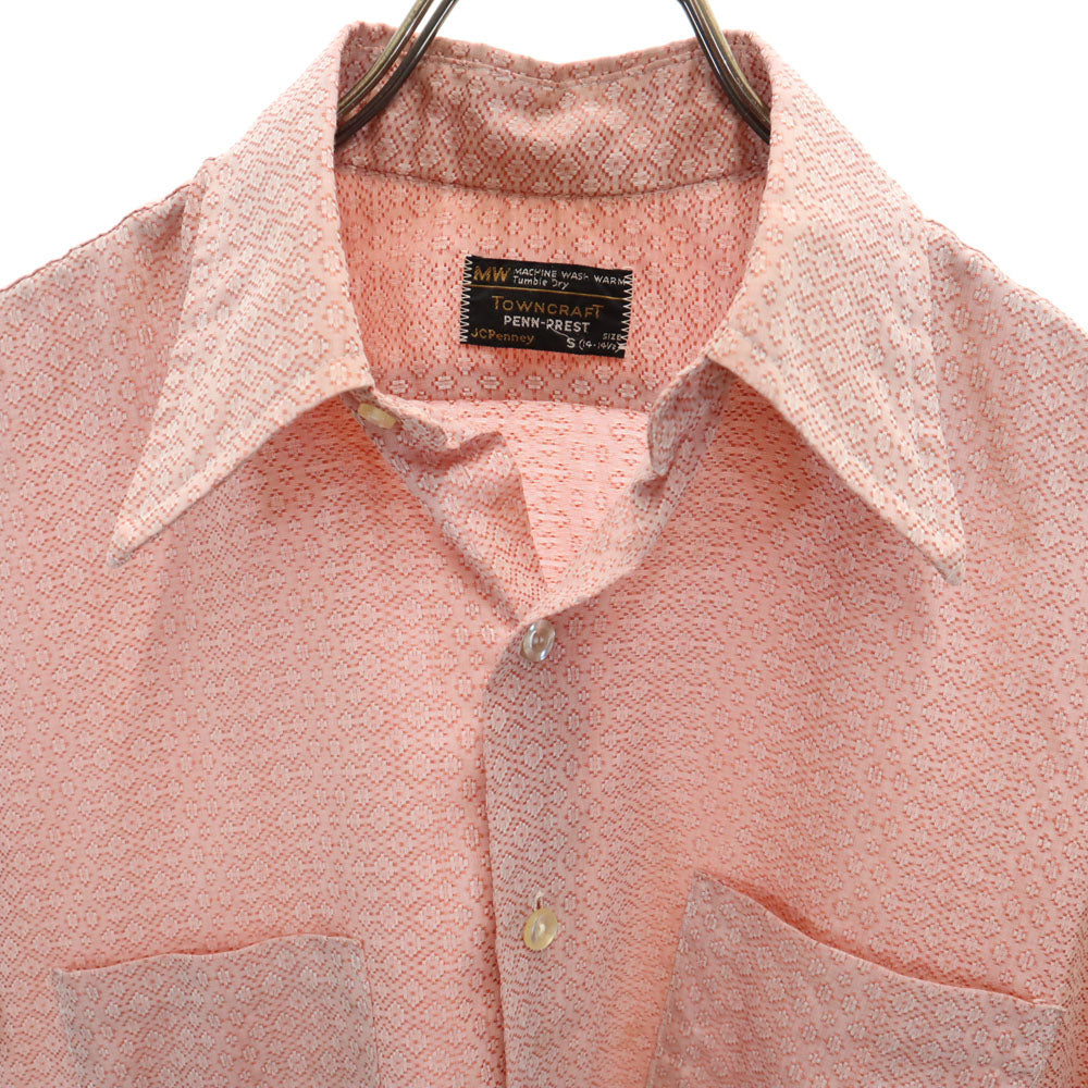 タウンクラフト 70s ヴィンテージ 総柄 半袖 シャツ S オレンジ系 TOWNCRAFT PENN-PREST メンズ