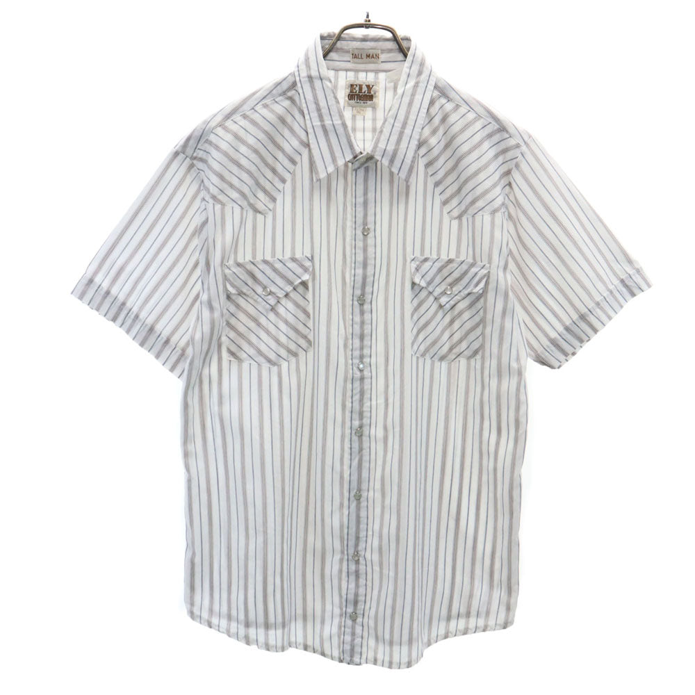 ELY CATTLEMAN エリーキャトルマン 70s 80s ヴィンテージ ストライプ柄 半袖 ウエスタンシャツ 2XL 白系 ビックサイズ メンズ