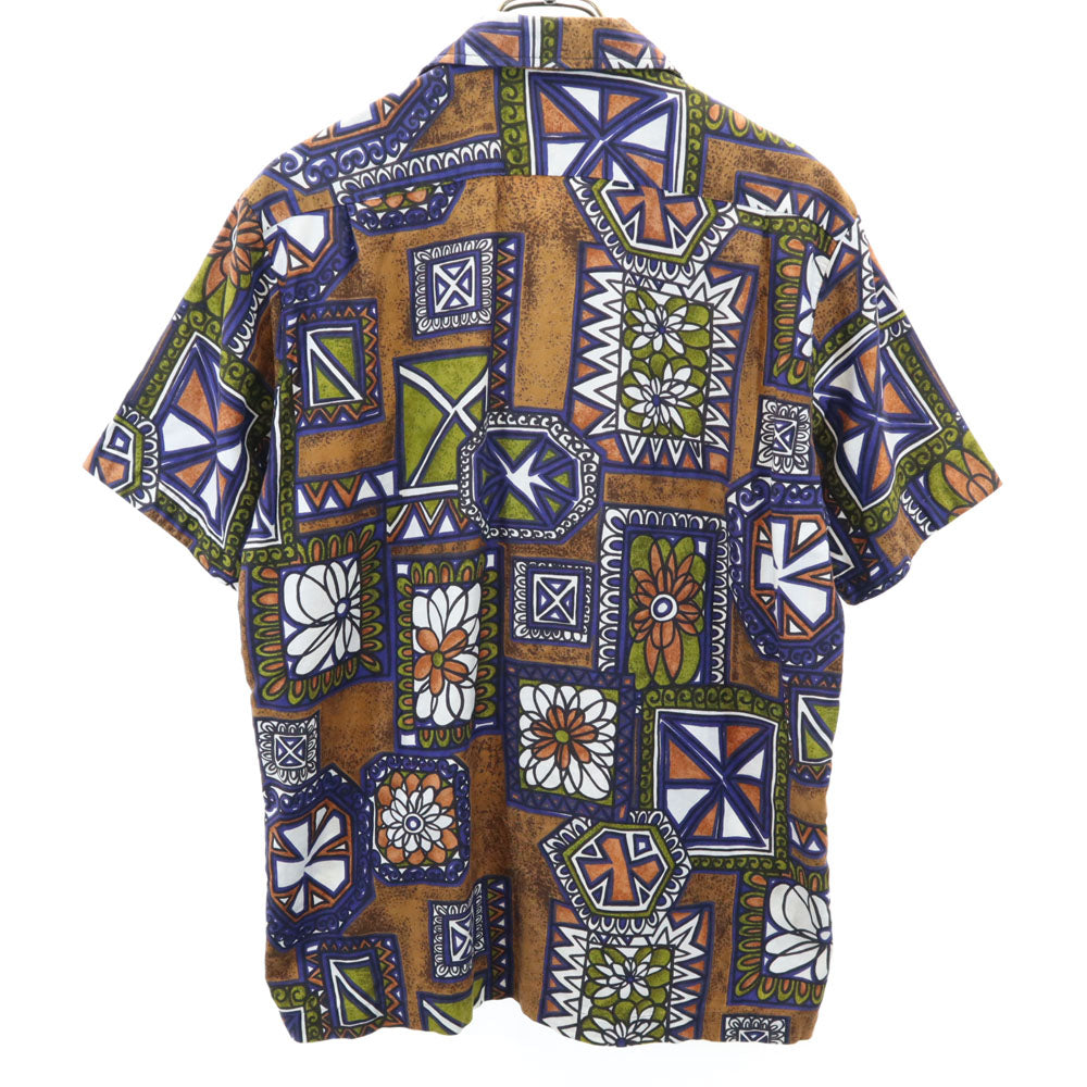 ジャンセン 70s USA製 ヴィンテージ 半袖 オープンカラー アロハシャツ M ブラウン 他 Jantzen 開襟 メンズ