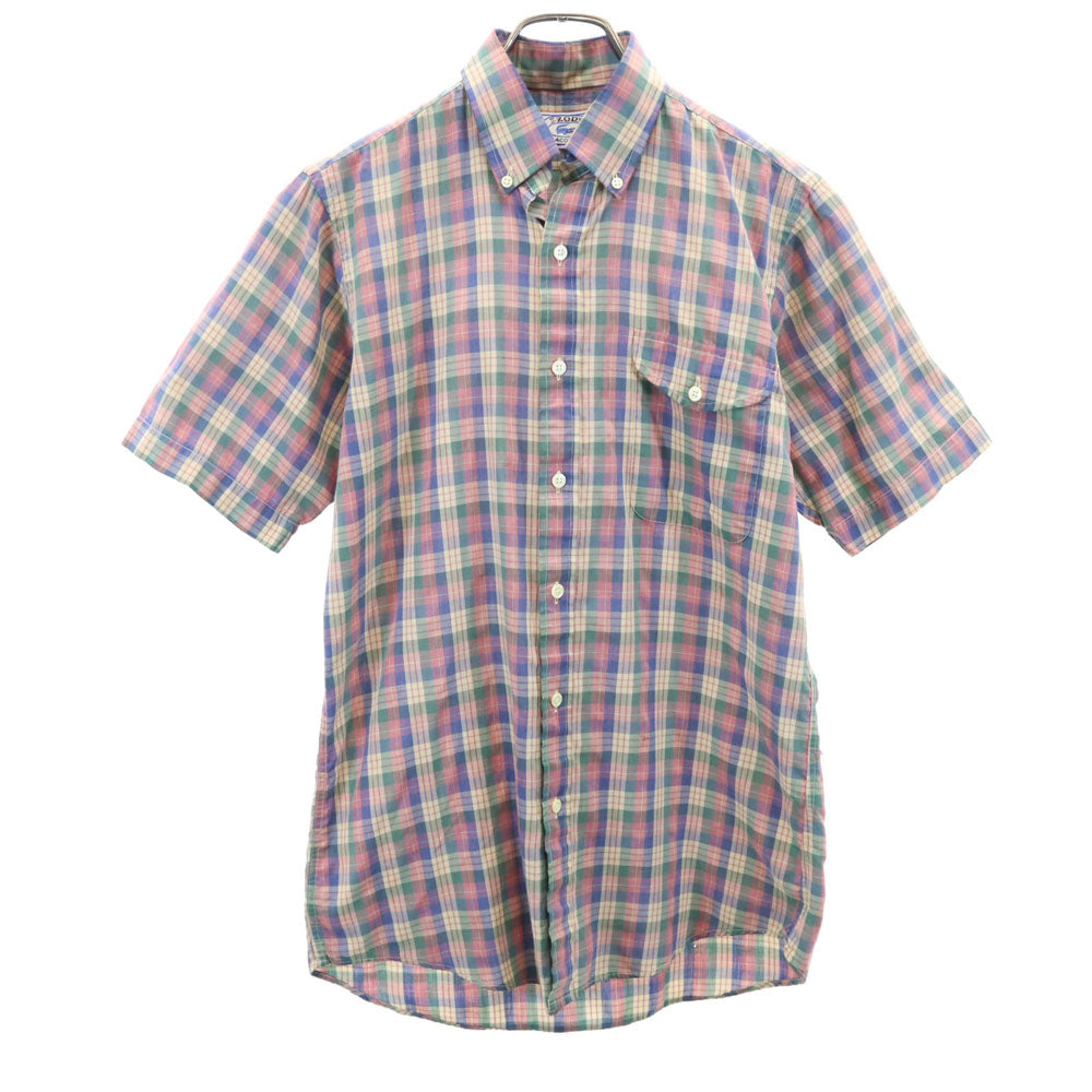 IZOD LACOSTE アイゾッドラコステ 70s 80s 糸巻きタグ ヴィンテージ チェック柄 半袖 ボタンダウンシャツ S ベージュ 他 メンズ