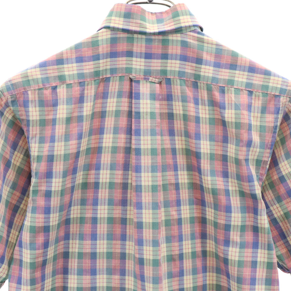 IZOD LACOSTE アイゾッドラコステ 70s 80s 糸巻きタグ ヴィンテージ チェック柄 半袖 ボタンダウンシャツ S ベージュ 他 メンズ