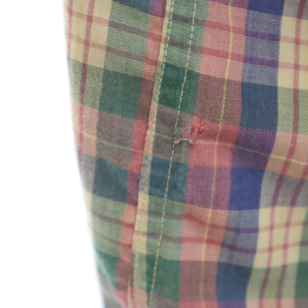 IZOD LACOSTE アイゾッドラコステ 70s 80s 糸巻きタグ ヴィンテージ チェック柄 半袖 ボタンダウンシャツ S ベージュ 他 メンズ