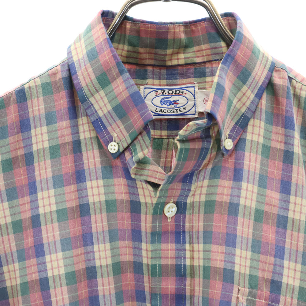 IZOD LACOSTE アイゾッドラコステ 70s 80s 糸巻きタグ ヴィンテージ チェック柄 半袖 ボタンダウンシャツ S ベージュ 他 メンズ