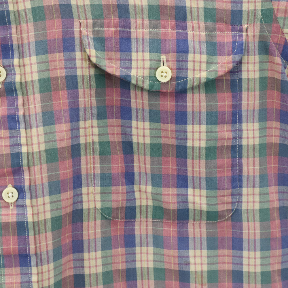 IZOD LACOSTE アイゾッドラコステ 70s 80s 糸巻きタグ ヴィンテージ チェック柄 半袖 ボタンダウンシャツ S ベージュ 他 メンズ