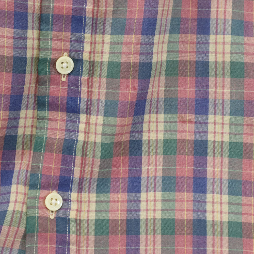 IZOD LACOSTE アイゾッドラコステ 70s 80s 糸巻きタグ ヴィンテージ チェック柄 半袖 ボタンダウンシャツ S ベージュ 他 メンズ