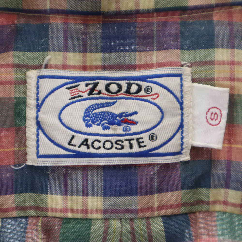 IZOD LACOSTE アイゾッドラコステ 70s 80s 糸巻きタグ ヴィンテージ チェック柄 半袖 ボタンダウンシャツ S ベージュ 他 メンズ