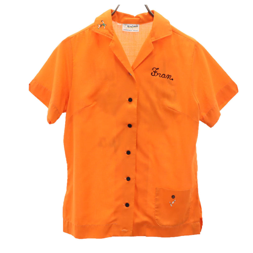 KING LOUIE キングルイ 60s 刺繍タグ ヴィンテージ バック刺繍 半袖 オープンカラー ボウリングシャツ 34 オレンジ メンズ