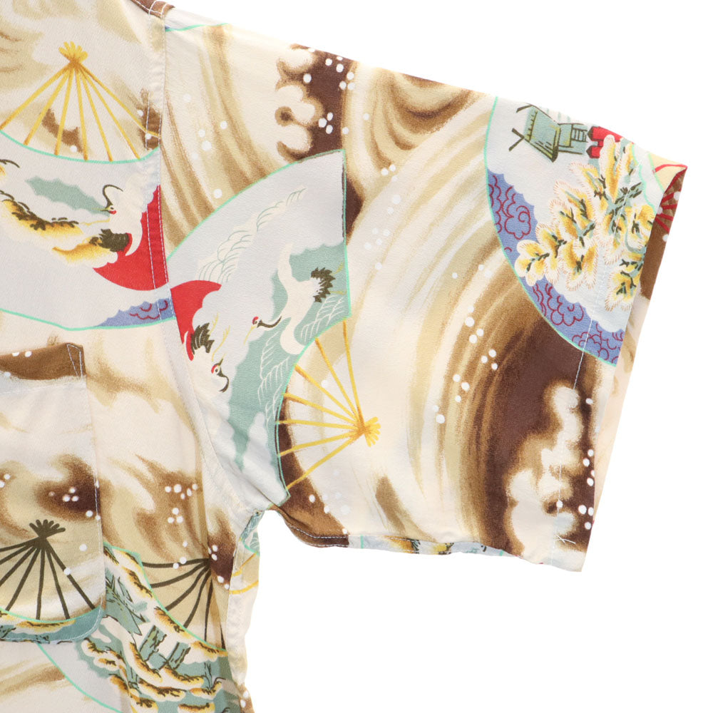 サンサーフ 東洋エンタープライズ 総柄 半袖 アロハシャツ M ベージュ系 SUN SURF 開襟 オープンカラー メンズ