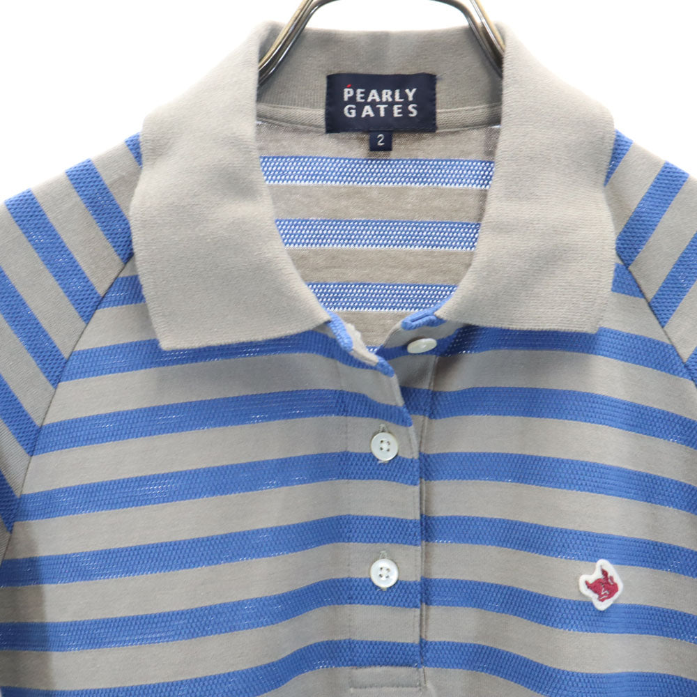 PEARLY GATES パーリーゲイツ 日本製 ボーダー柄 ゴルフ 半袖 ポロシャツ 2 グレー×ブルー レディース