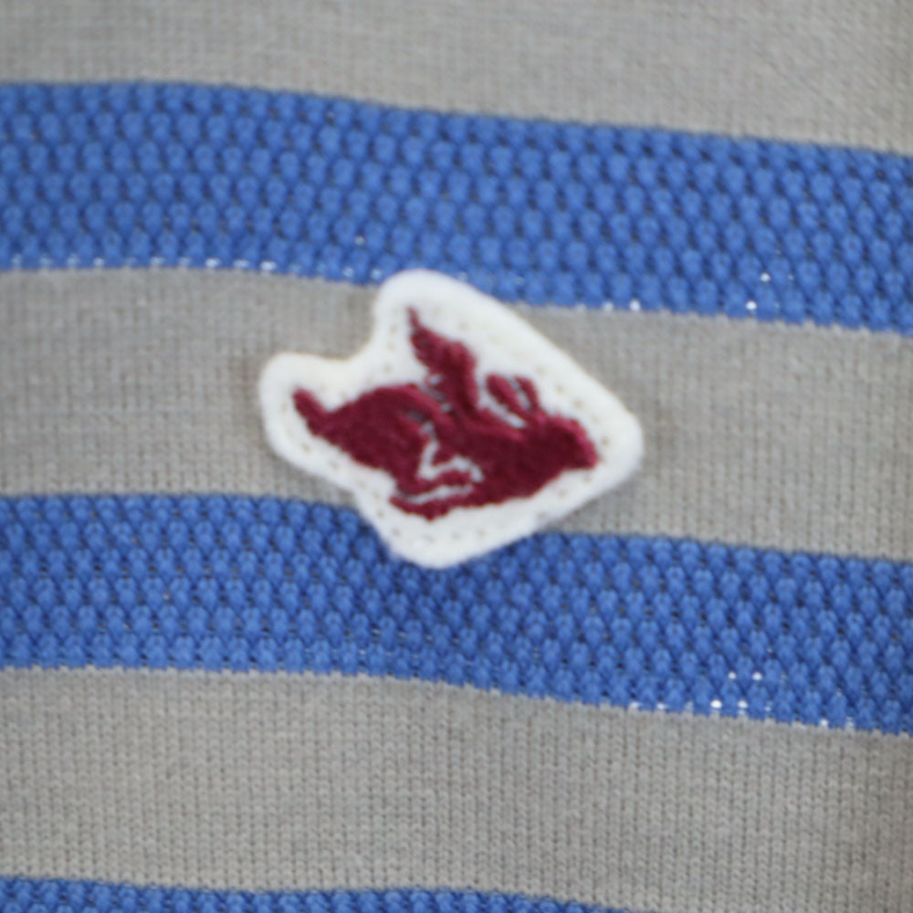 PEARLY GATES パーリーゲイツ 日本製 ボーダー柄 ゴルフ 半袖 ポロシャツ 2 グレー×ブルー レディース